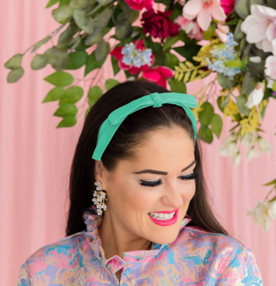 Thin Turquoise Velvet Ribbon Bow Headband