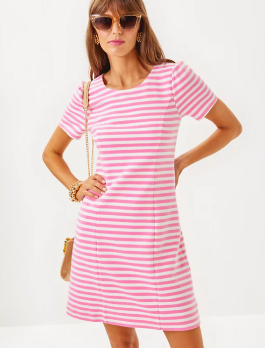 Pemberly Dress | Rousseau Pink Plume Bloom Stripe