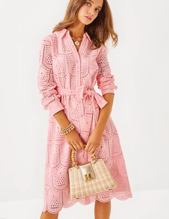 Eira Midi Dress | Pink Muse Pineapple Tile Eyelet