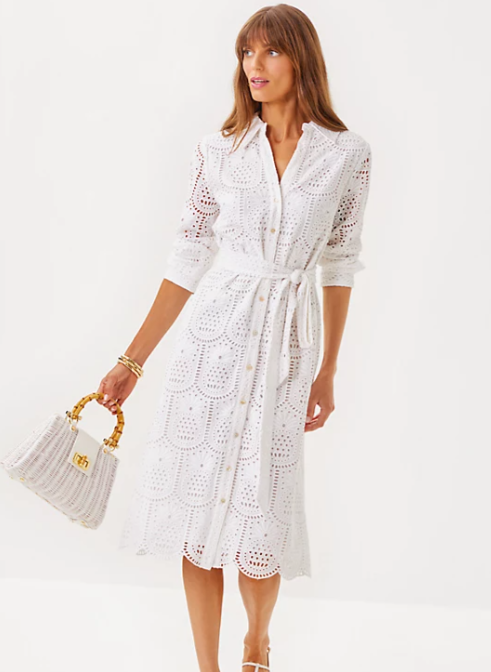 Eira Midi Dress | Resort White Pineapple Tile Eyelet