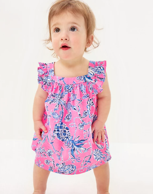 Plumeria Infant Dress Set | Rousseau Pink Barefoot Beachcombers