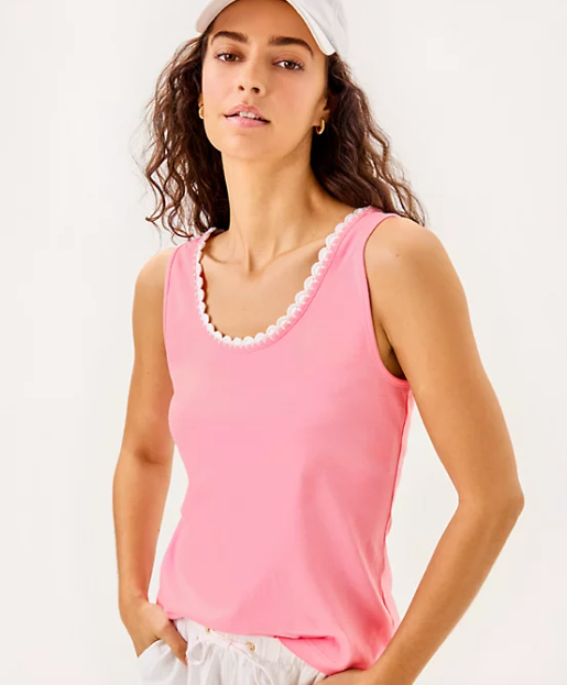 Gabbie Crochet Trimmed Tank Top |  Conch Shell Pink
