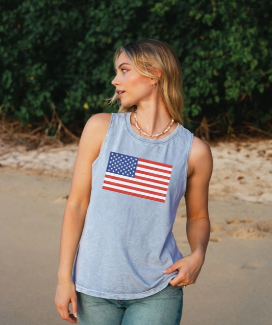 Lt Blue USA Flag Tank Top