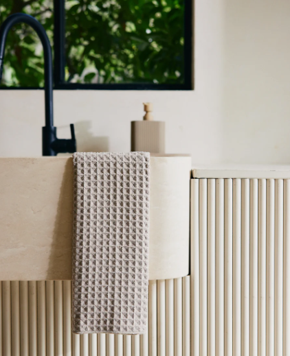 Geometry Waffle Hand Towel | Taupe