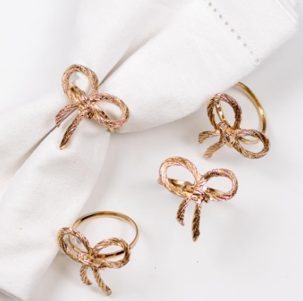 Golden Bow Napkin Ring Set