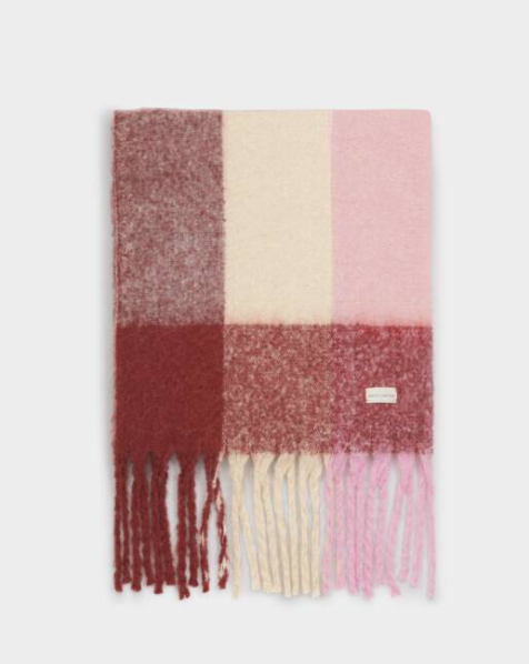Pink Checked Tassel Scarf