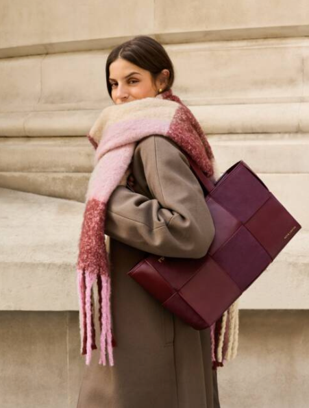 Pink Checked Tassel Scarf