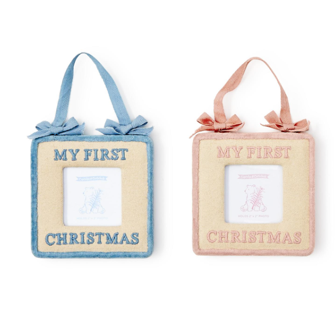 Blue Baby's First Christmas Photo Ornament