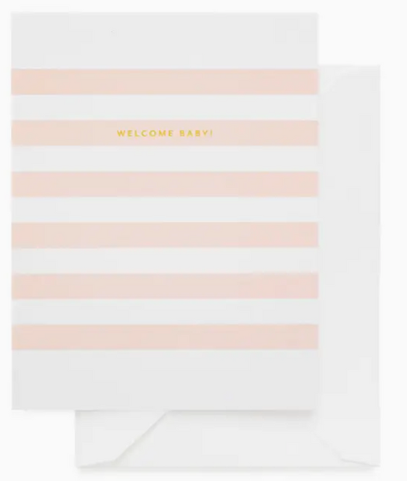 Pink Stripe Welcome Baby Card