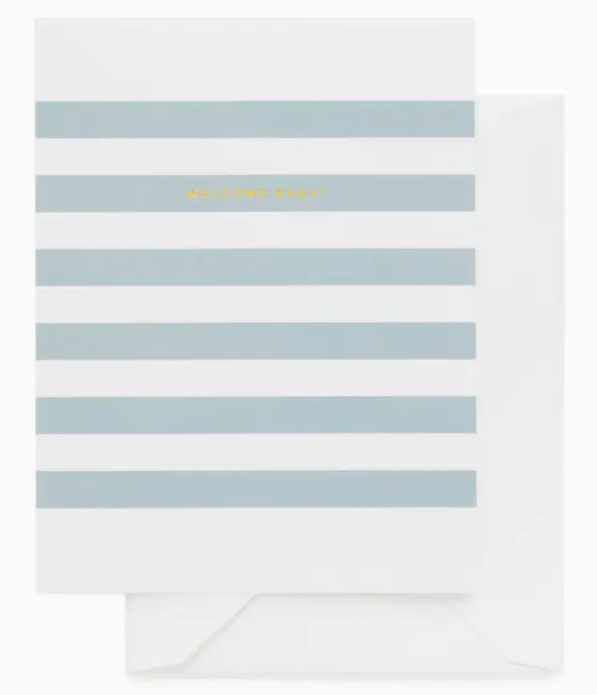 Blue Stripe Welcome Baby Card