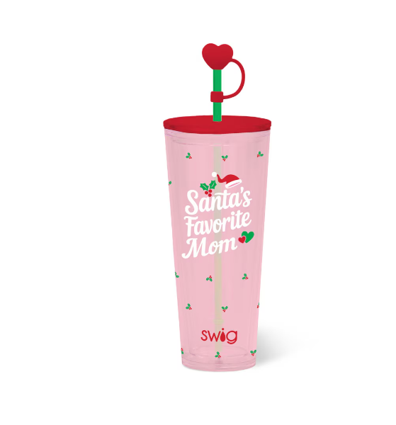 Santa's Favorite Mom Plastic 24oz Tumbler
