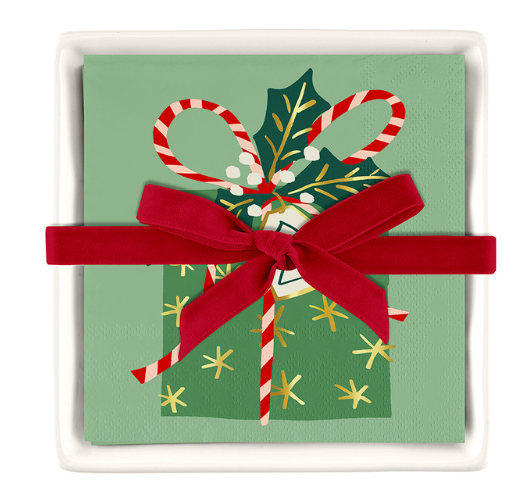 Present Cocktail Napkin and Holder Set