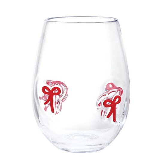 Red Bow Icon Stemless Wine Glass