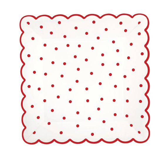 Red Dot Scallop Square Plate