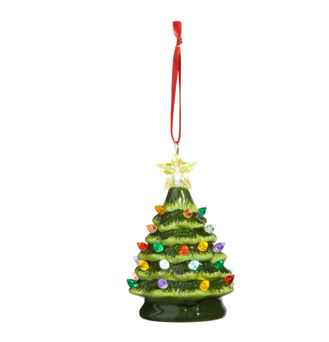 5.25" Vintage Lighted Green Tree Ornament