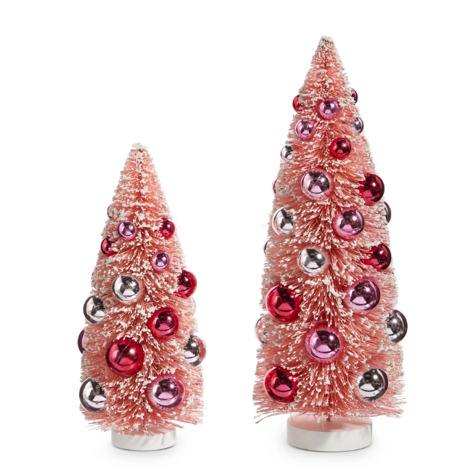 Pink Bottle Brush Tree w/Ornaments