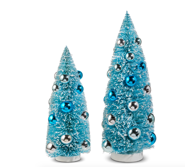 Blue Bottle Brush Tree w/Ornaments