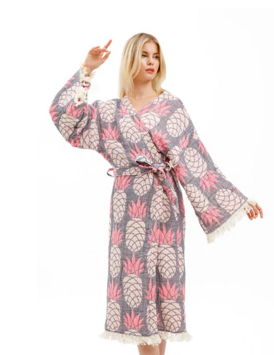 Boho Turkish Towel Robe | Pineapple Print