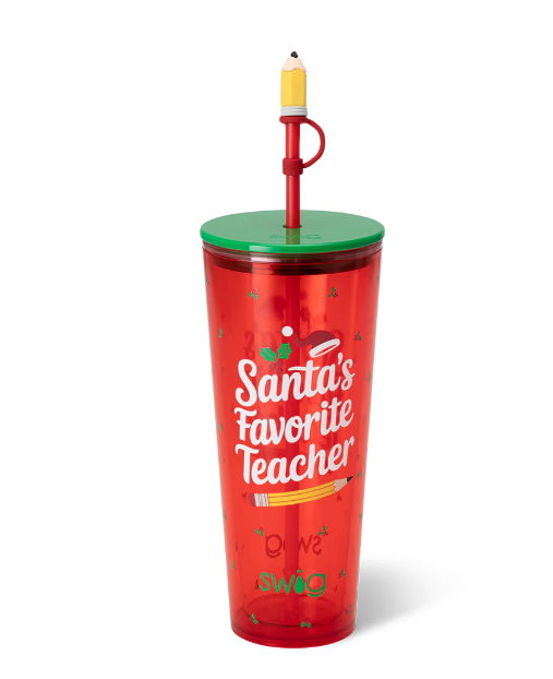 Santa's Favorite Teacher Plastic 24oz Tumbler
