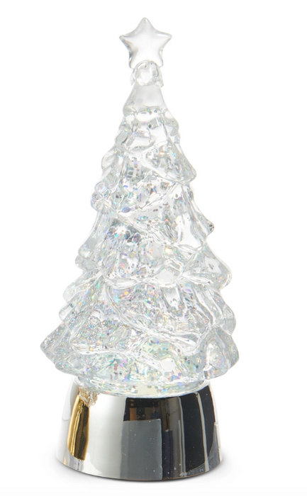 5" Silver Lighted Swirling Glitter Tree