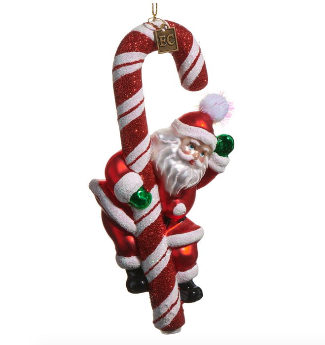 6.75" Candy Cane Santa Ornament