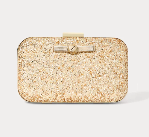 Wanda Bow Glitter Clutch | Gold Metallic