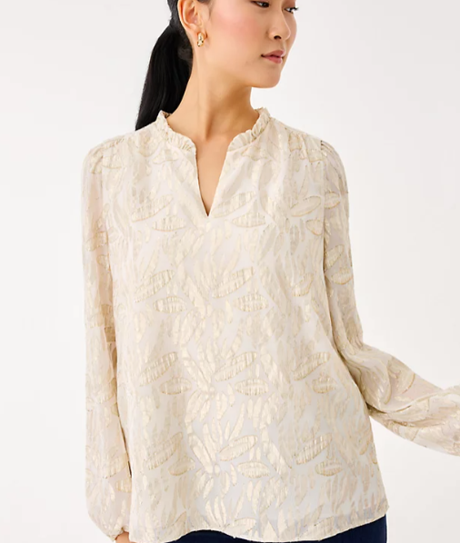 Gianna Silk Top | Coconut Leafy Babe Metallic Silk Clip