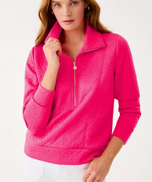 Eleni Popover | : Sun Shell Pink Butterfly Quilted Knit
