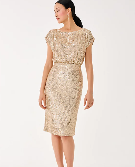 Aylin Sequin Midi Dress | Gold Metallic Treasure Box