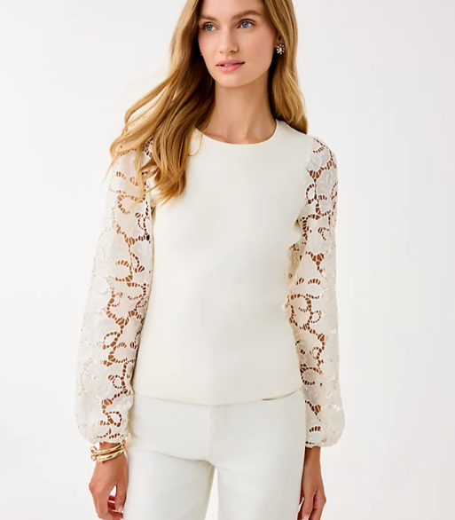 Bryant Lace Knit Top | Coconut