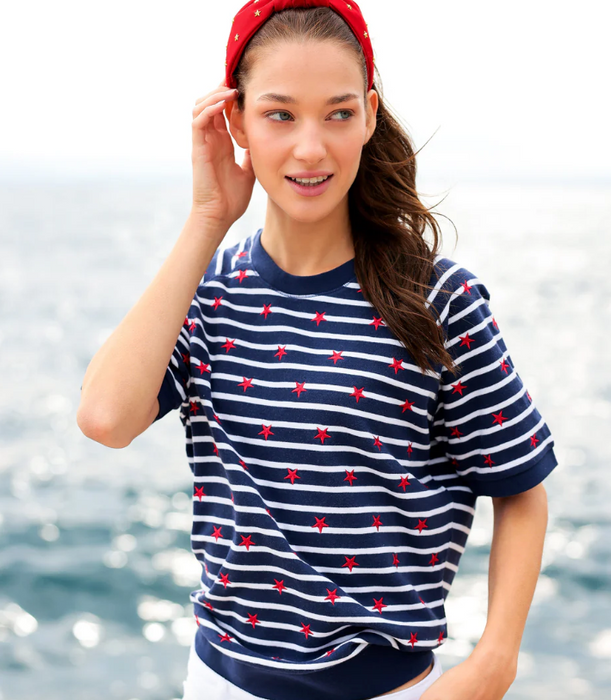 Short Sleeve Stripes Sweatshirt
