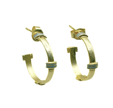 Santorini Blue Enamel Waterproof Hoop Earrings