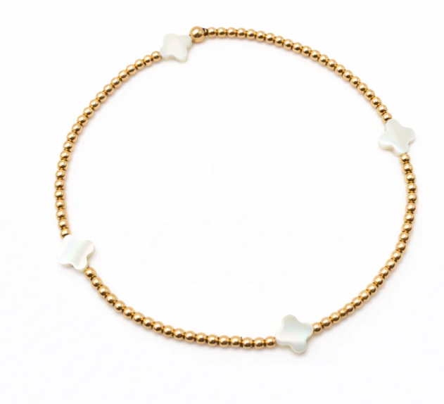 Lucky Clover White Mother of Pearl Waterproof Bracelet