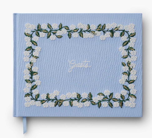 Hydrangea Embroidered Fabric Guest Book