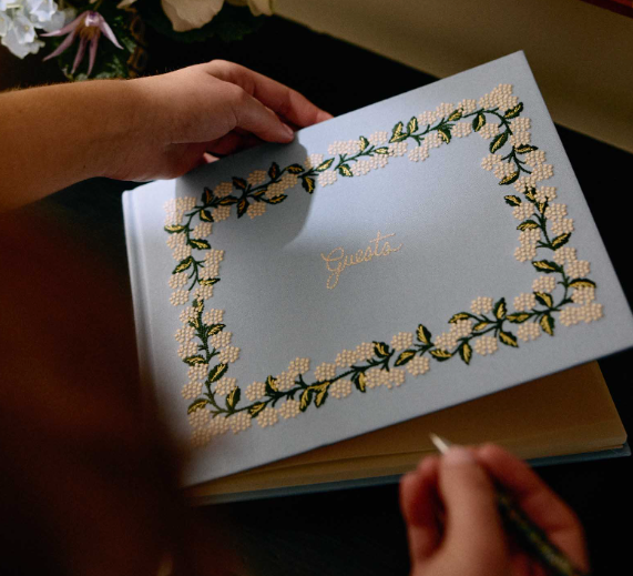 Hydrangea Embroidered Fabric Guest Book