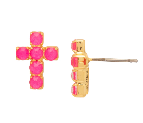 Carly Cross Earrings | Electric Pink