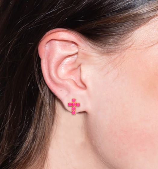 Carly Cross Earrings | Electric Pink