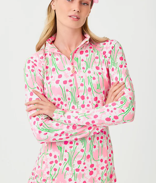 Justine Half Zip UPF50 Pullover | Conch Shell Pink Lil Sunny Daisies