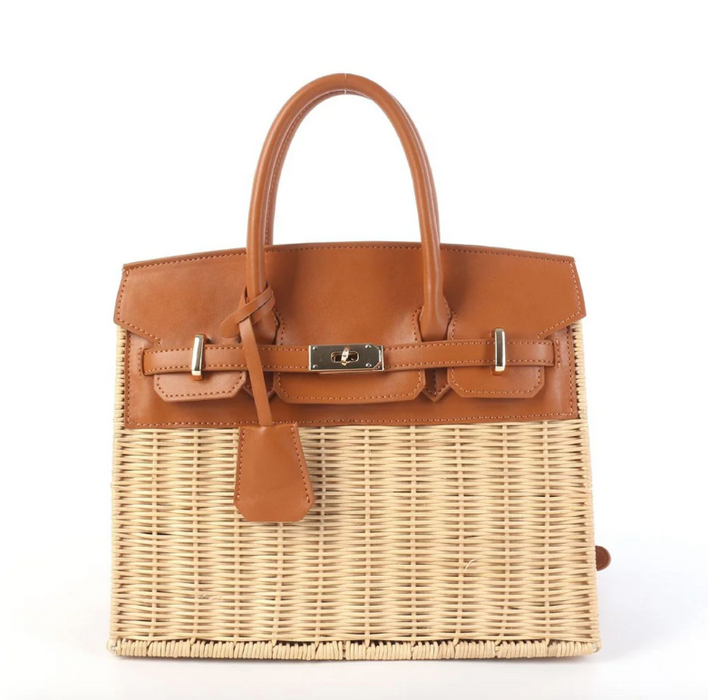 Margo Camel Wicker Handbag