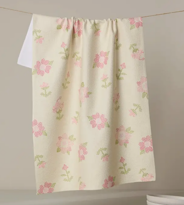 Geometry Tea Towel | Cross Stitch Floral Yellow