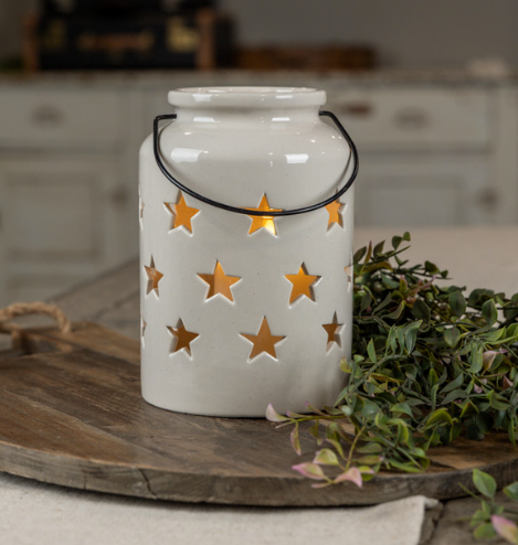 Star Cut Out Ceramic Lantern