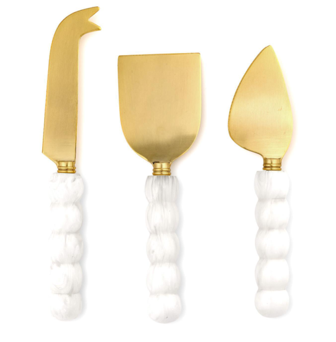 Modern Pop White Beaded Cheese Knife Set