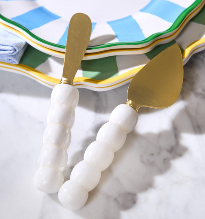 Modern Pop White Beaded Cheese Knife Set