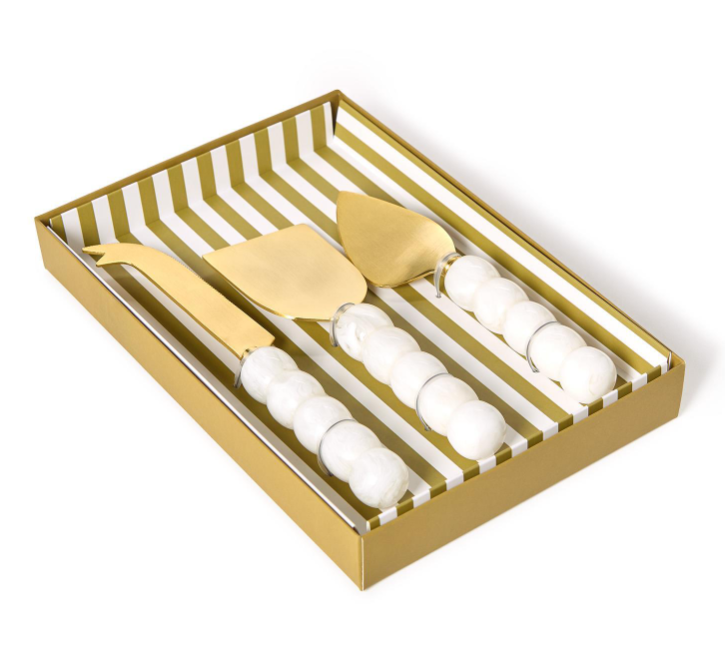Modern Pop White Beaded Cheese Knife Set
