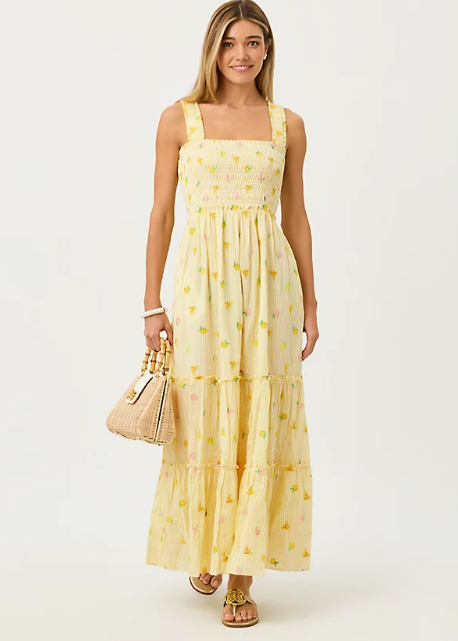 Hadley Smocked Maxi Dress | Estelle Yellow Oxford Stripe