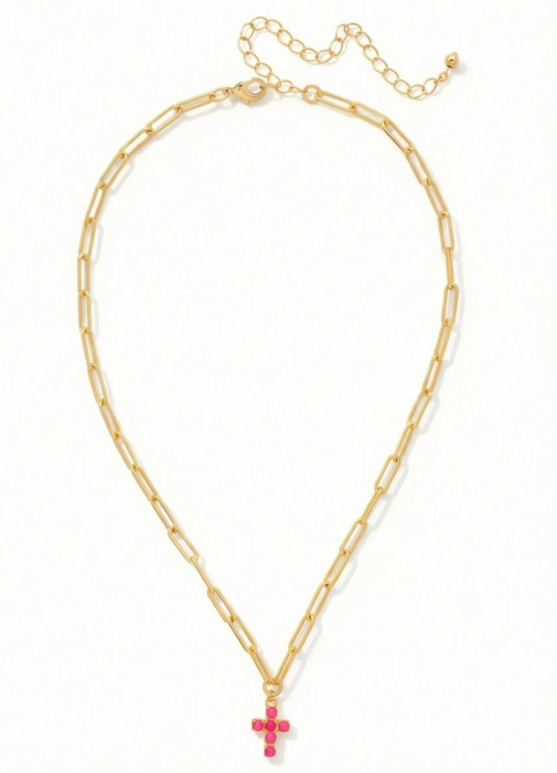Carly Cross Pendant | Electric Pink