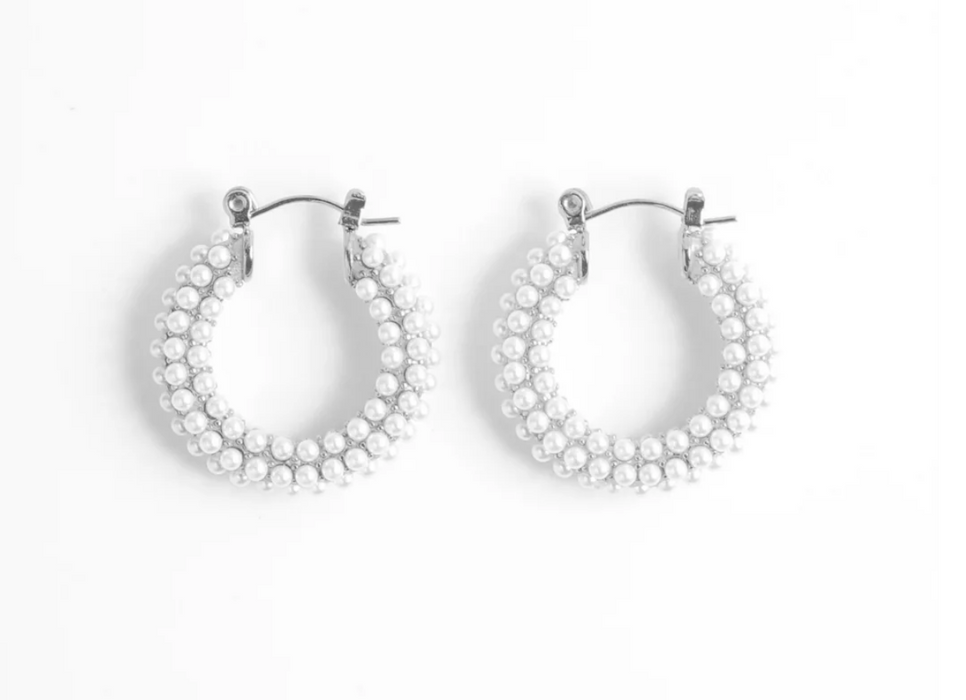 Audrey Silver Pearl Water-Resistant Hoop
