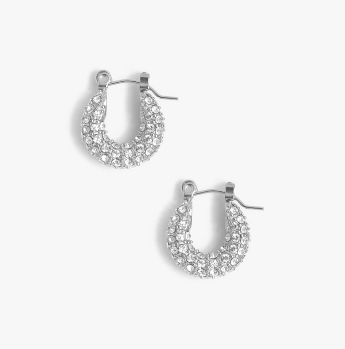 Audrey Silver Pave Water-Resistant Huggies
