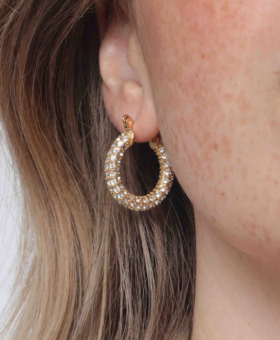 Audrey Gold Pave Water-Resistant Hoops
