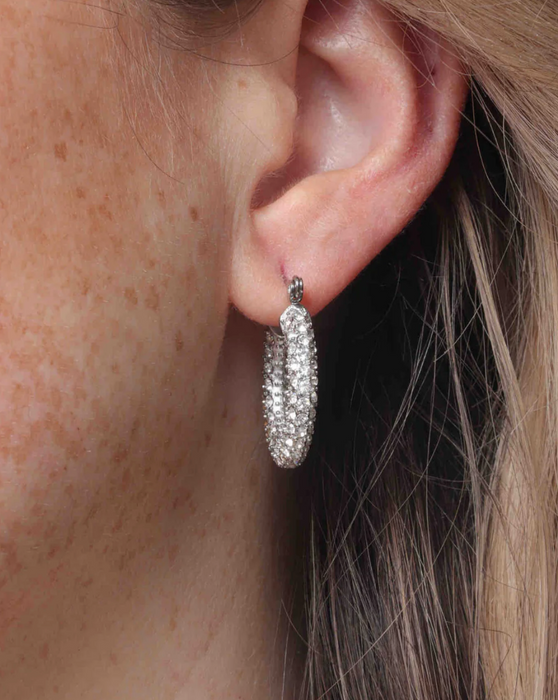 Audrey Silver Pave Water-Resistant Hoops